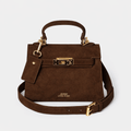 Willow Top Handle Tote Bag Dark Brown Suede
