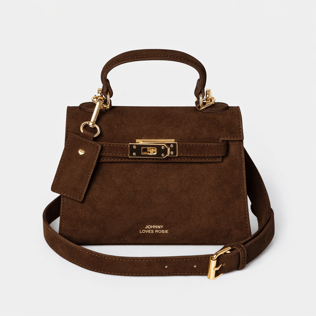 Willow Top Handle Tote Bag Dark Brown Suede